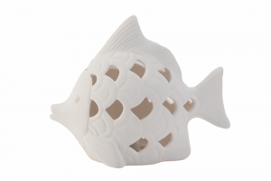 Caraibe Pesce led in ceramica bianca h.11 cm