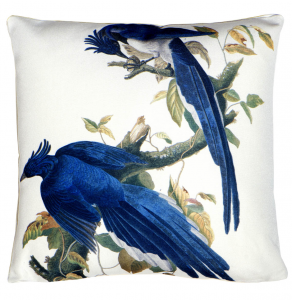Cuscino stampa con uccelli blu