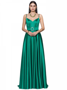 Impero Couture Abito Elegante in raso con cintura - Smeraldo