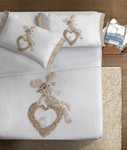 Completo lenzuola Shabby Matrimoniale Digitale con piccola renna su un cuore