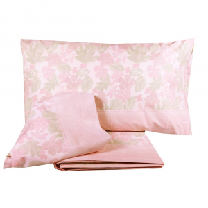 Lenzuolo completo 2 piazze Maia floreale rosa puro cotone