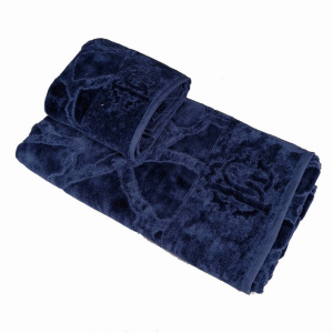 Roberto Cavalli set 1+1 asciugamano e ospite JERAPAH' spugna di puro cotone blu