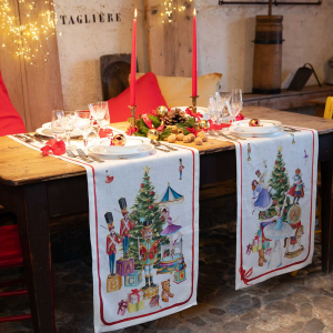 Tessitura Toscana Runner natalizio in puro lino 45x170 cm - Schiaccianoci