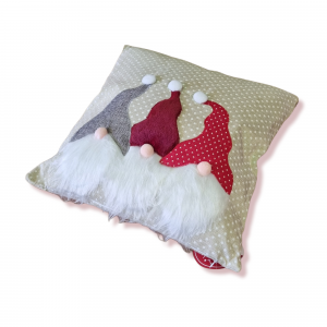 Cuscino di Natale gnomi a pois con feltro tagliato applicato e ricamato - 40x40 cm