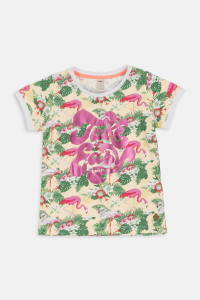 T-shirt con fenicotteri e piante esotiche - Giallo