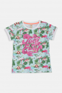 T-shirt con fenicotteri e piante esotiche - Turchese