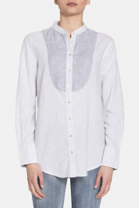 Camicia a righe in misto lino - Bianco/grigio