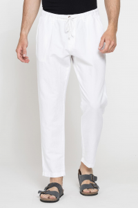 Pantalone con laccio in vita mod. 639  in misto lino - Bianco
