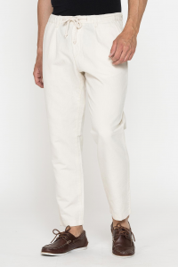 Pantalone con laccio in vita mod. 639  in misto lino - Bianco