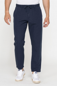 Pantalone con laccio in vita mod. 639  in misto lino - Blu