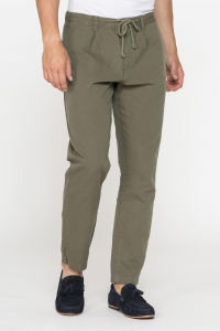 Pantalone con laccio in vita mod. 639  in misto lino - Verde