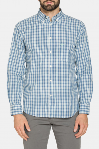 Camicia con quadretto blu in tinto filo - Bianco/blu