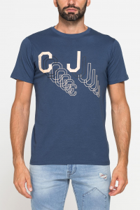 T-shirt in cotone con stampa - Blu avio