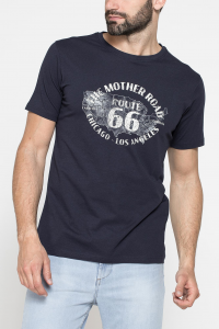 T-shirt girocollo con stampa grafica - Blu scuro