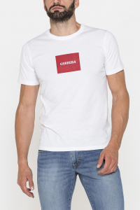 T-shirt girocollo in cotone con stampa logo carrera - Bianco