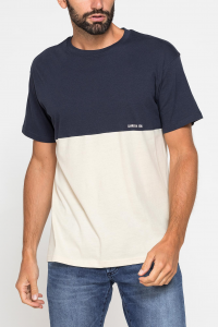 T-shirt block color in jersey di cotone - Blu e beige