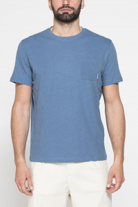 T-shirt manica corta in cotone misto lino - Blu avio