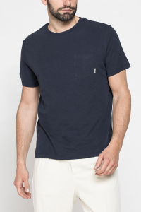 T-shirt manica corta in cotone misto lino - Blu capitano