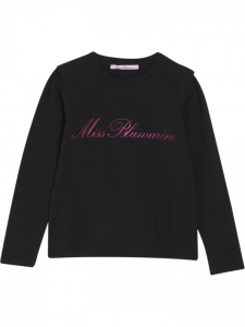 Miss Blumarine T-shirt a maniche lunghe con logo glitterato - Nero/fucsia