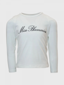 Miss Blumarine T-shirt a maniche lunghe con logo - Panna/nero