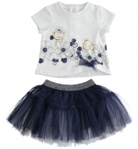 Ido Completino neonata t-shirt e gonna in tulle - Blu navy