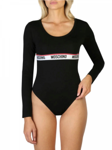 Moschino Underwear Body a maniche lunghe con banda logata - Nero
