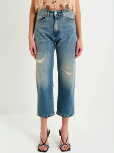 Vicolo Jeans Kate straight cropped con strappi - Blu denim