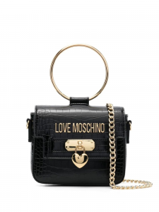 Moschino Love Borsa con manico ad anello effetto coccodrillo - Nero