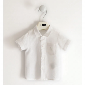 Ido Camicia neonato manica corta in lino - Bianco