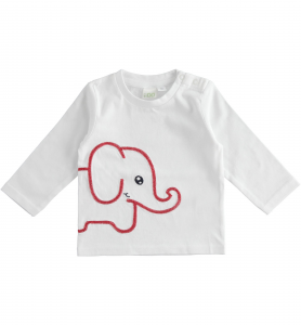 Ido Maglietta neonato girocollo con elefantino in cotone - Bianco