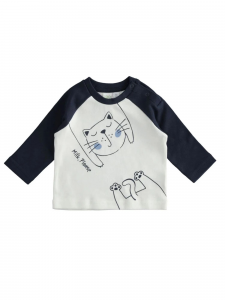 Ido T-shirt a maniche lunghe con stampa gatto - Panna/blu