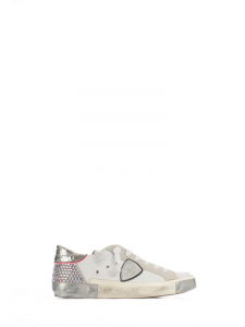 Philippe Model Sneaker con strass e pelle effetto metal - Bianco/rosa