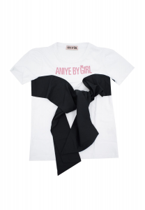 Aniye By Girl Maxi t-shirt con stampa glitter e fiocco nero - Bianco