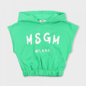 MSGM Kids Felpa smanicata con scritta - Verde