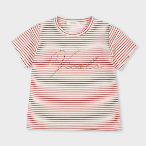 Vicolo Girl T-shirt rigata con lettering - Rosso/bianco