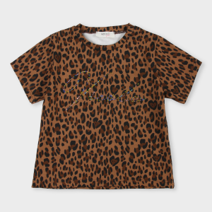 Vicolo Girl T-shirt con stampa animalier - Marrone/nero