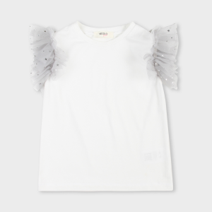 Vicolo Girl T-shirt con volants argentp - Latte