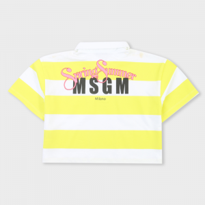 MSGM Kids Polo a righe con stampa - Bianco/lime