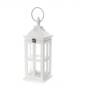 Lanterna porta candela in legno bianco vintage