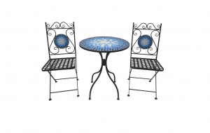 Set bistrot tavolino e 2 sedie pieghevoli in ferro - Mosaico
