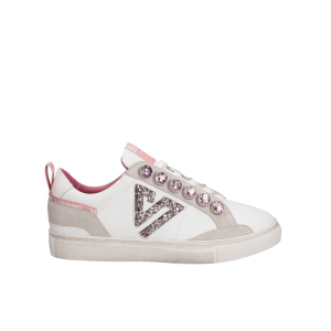 Emanuelle Vee Sneaker Olivia con strass crystal - Bianco/rosa