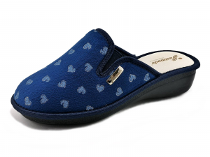 Pantofole in velluto con cuoricini - Blu