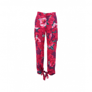 Pinko Pantaloni in satin con stampa hibiscus - Rosa