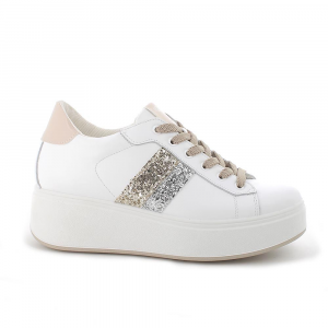 Igi & Co Sneakers stringata con zeppa platform e glitter - Bianco