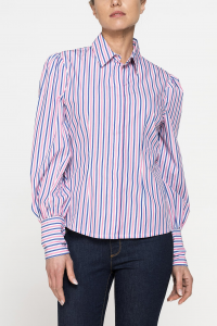 Camicia regular fit a righe con maniche a sbuffo - Rosa/blu/bianco