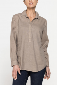 Camicia modello serafino in tessuto lino cotone - Tortora