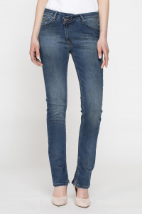 Jeans 5 tasche con spacco sul fondo + dirty - Blu medio