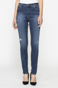 Jeans vita alta 5 tasche modello 773b in denim stretch - Blu