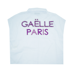 Gaelle Camicia cropped con logo strass e perle fuxia - Bianco