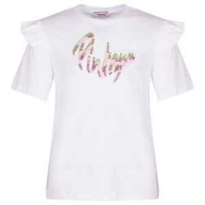 Pinko Kids T-shirt stampa logo e strass - Bianco